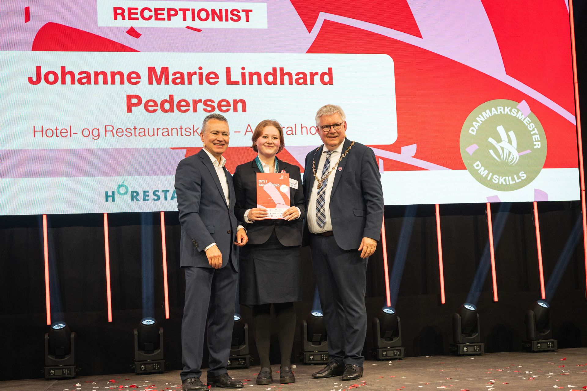 Vinder af DM i Skills 2026 i disciplinen "Receptionist" - Johanne Marie Lindhard Pedersen fra Hotel- og Restaurantskolen, som til dagligt er elev hos Admiral Hotel. Foto: Arek Pedersen.